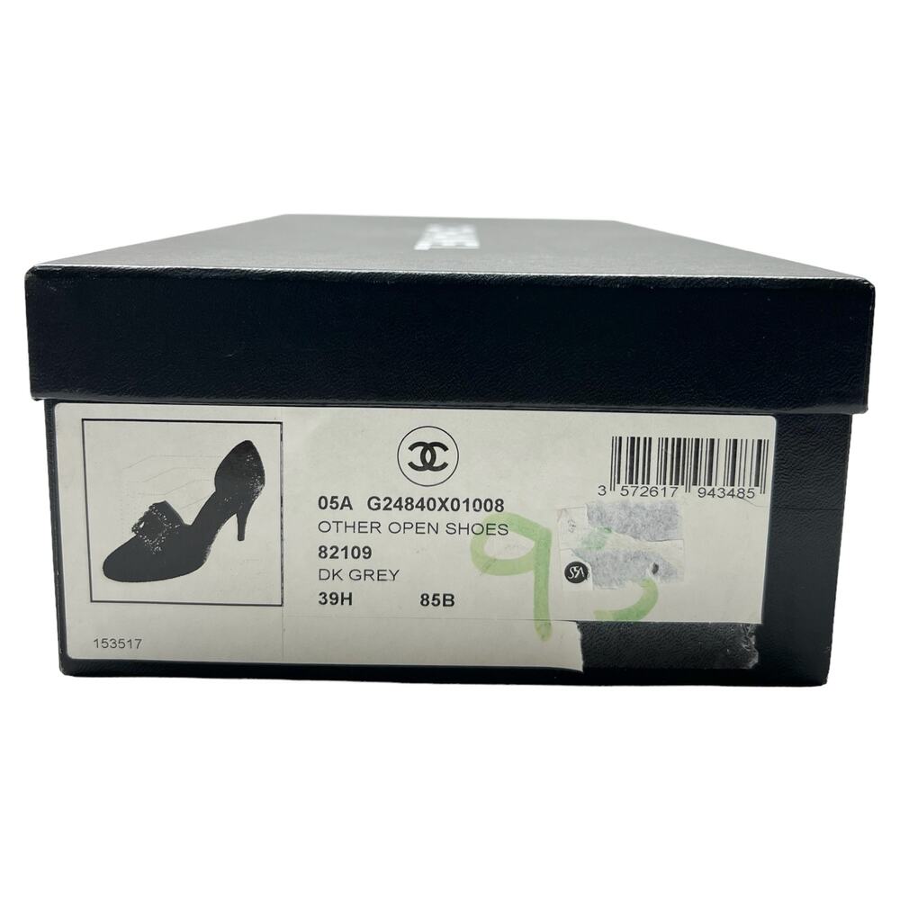 CHANEL Crystal Embellished D'Orsay Pumps EU 39.5 US 9.5 Dark Gray Satin Heels - Picture 15 of 15